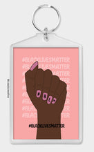 Load image into Gallery viewer, Female Fist Black Lives Matter Keyring Keychain Pink Background #BLM Nail Art