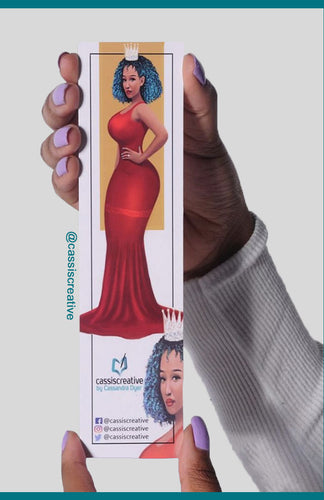 Red Dress Slim Thick Woman With Blue Hair Bookmark Handmade