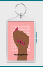 Load image into Gallery viewer, Female Fist Black Lives Matter Keyring Keychain Pink Background #BLM Nail Art