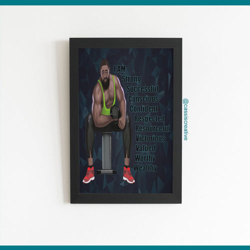'I am' Male Affirmations Picture in Frame For Black Men Gym Lovers