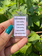 Load image into Gallery viewer, Feminine, Pink Affirmations Keyring Keychain For Women, Girls And Teens