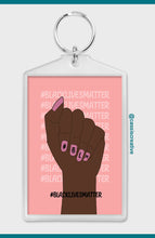 Load image into Gallery viewer, Female Fist Black Lives Matter Keyring Keychain Pink Background #BLM Nail Art