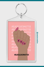 Load image into Gallery viewer, Female Fist Black Lives Matter Keyring Keychain Pink Background #BLM Nail Art